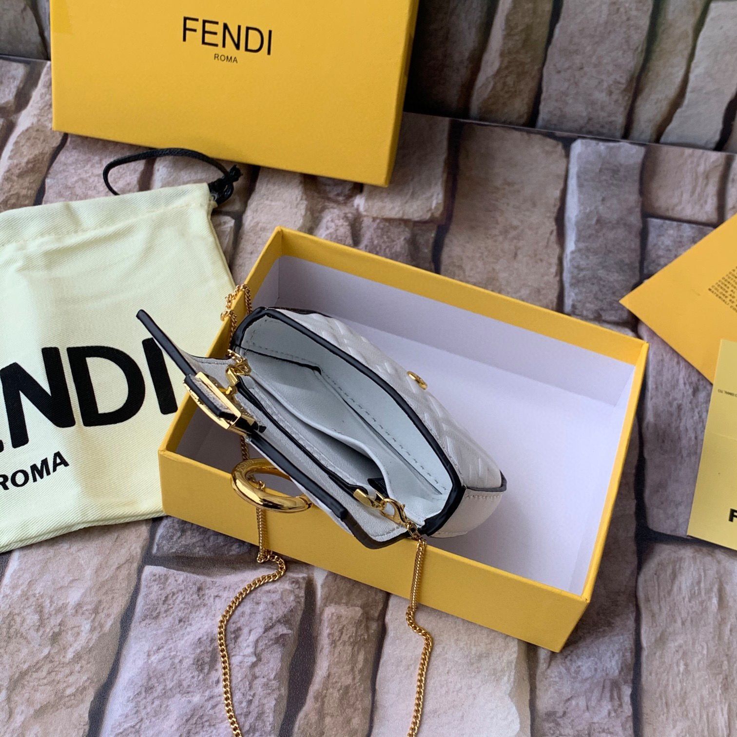 FENDI NANO BAGUETTE CHARM nappa leather 7AR844 White