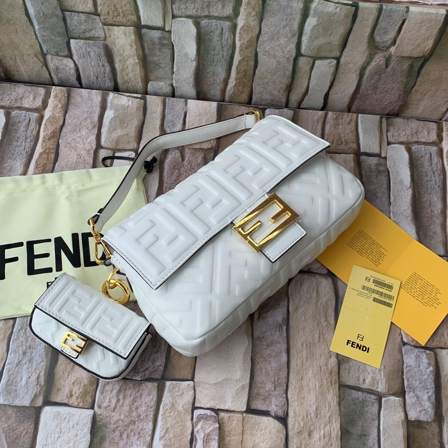 FENDI NANO BAGUETTE CHARM nappa leather 7AR844 White