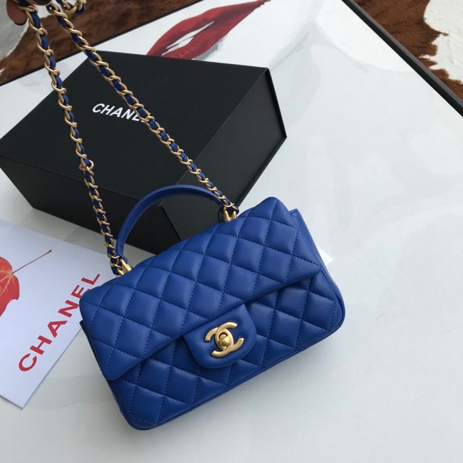 CHANEL mini flap bag with top handle AS2431 blue