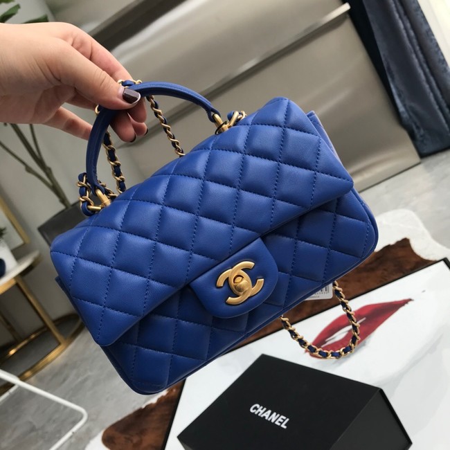 CHANEL mini flap bag with top handle AS2431 blue