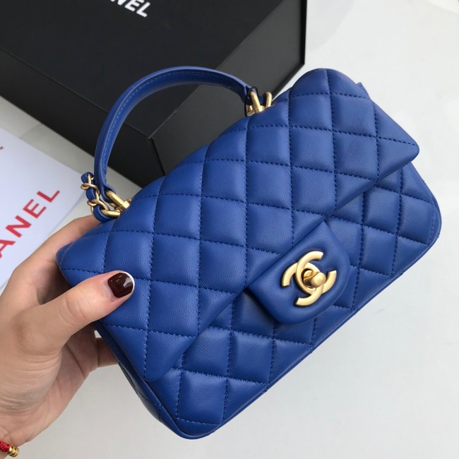 CHANEL mini flap bag with top handle AS2431 blue