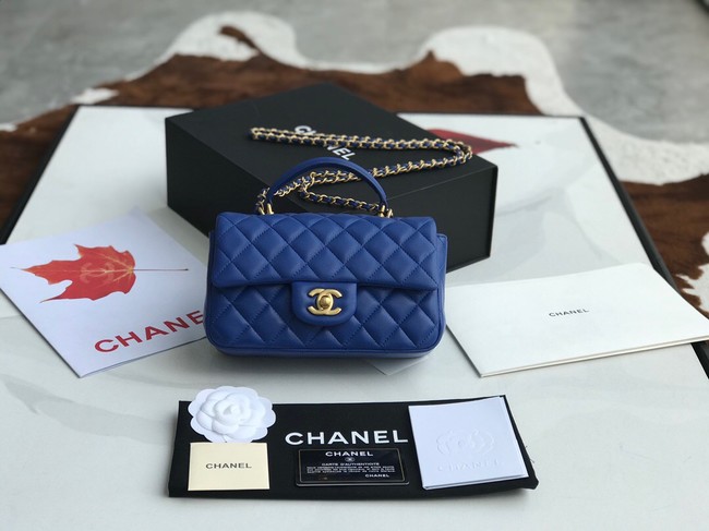 CHANEL mini flap bag with top handle AS2431 blue