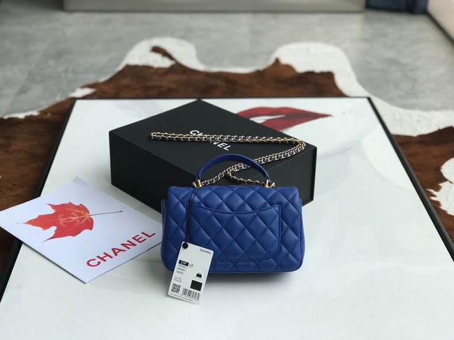 CHANEL mini flap bag with top handle AS2431 blue