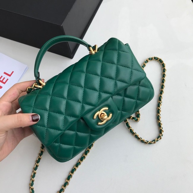 CHANEL mini flap bag with top handle AS2431 green