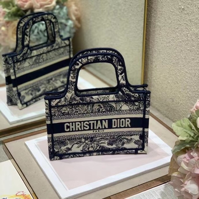 MINI DIOR BOOK TOTE Embroidery S5475Z Blue