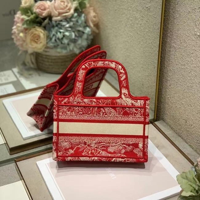 MINI DIOR BOOK TOTE Embroidery S5475Z red