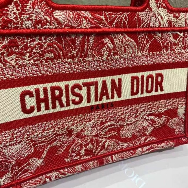 MINI DIOR BOOK TOTE Embroidery S5475Z red