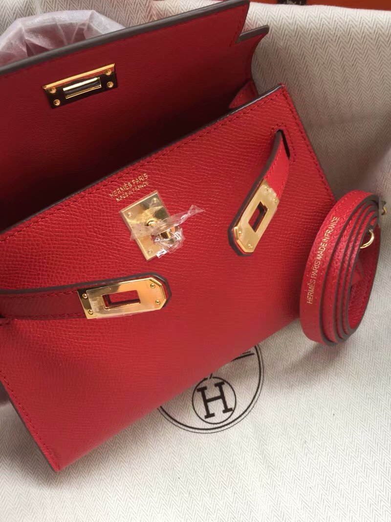 Hermes Kelly 19cm Shoulder Bags Epsom Leather KL19 Red