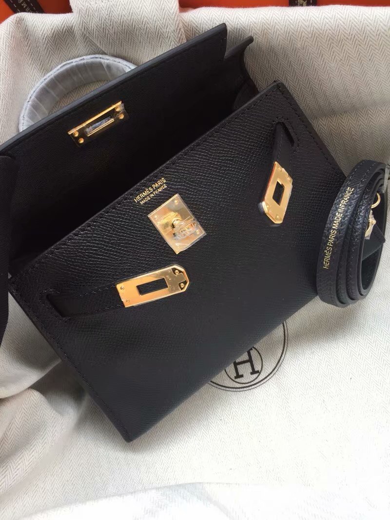 Hermes Kelly 19cm Shoulder Bags Epsom Leather KL19 black