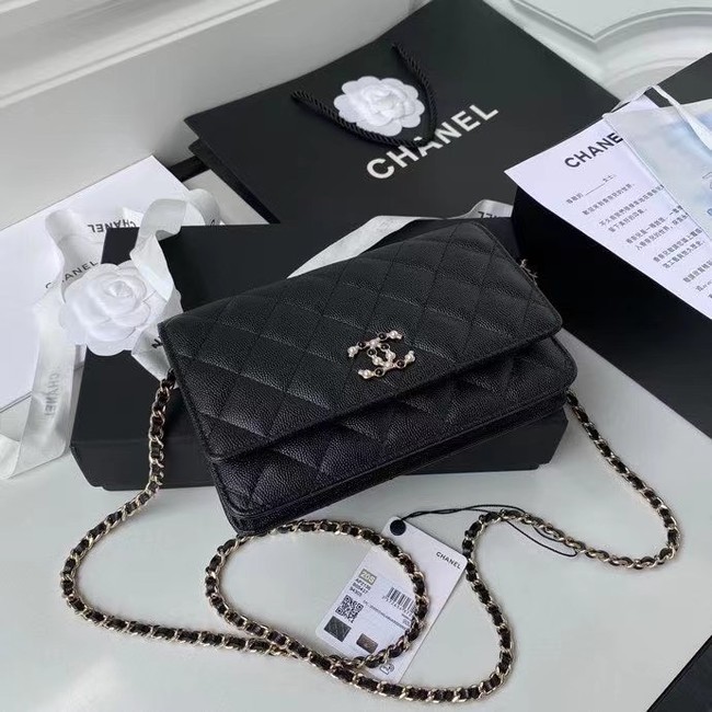 CHANEL mini wallet on chain AP2136 black