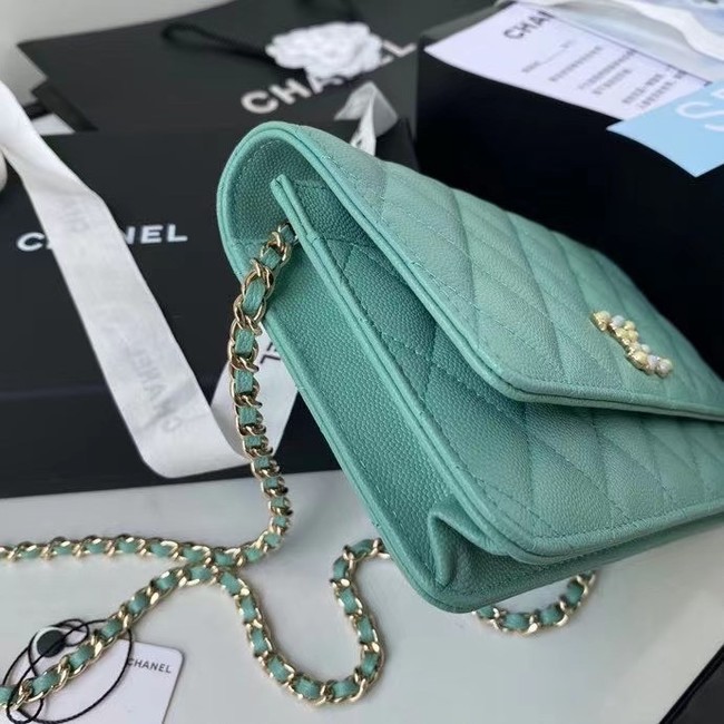 CHANEL mini wallet on chain AP2136 green