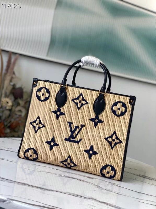 Louis Vuitton Onthego Monogram Raffia Giant Weave Embroidery Medium Tote Bag M57723 Black