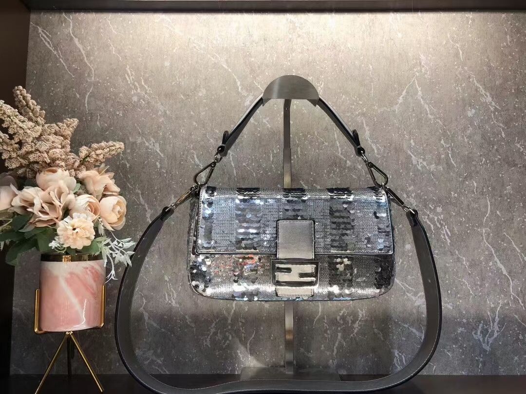 FENDI BAGUETTE Bag Pearl slice F1359 silver