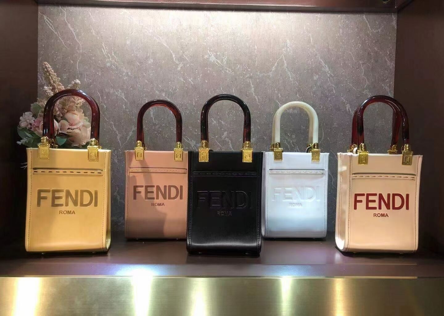 FENDI MINI SUNSHINE SHOPPER leather mini-bag 8BS051ABV Beige