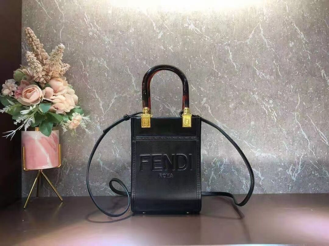 FENDI MINI SUNSHINE SHOPPER leather mini-bag 8BS051ABV black