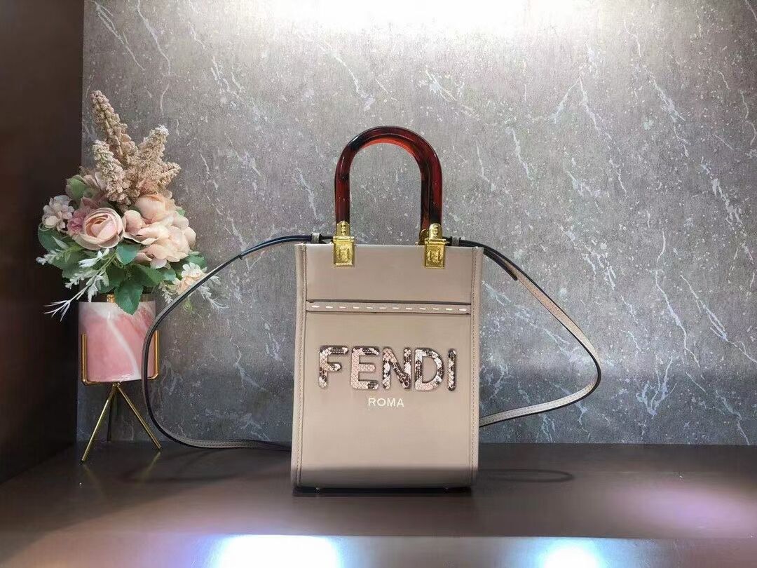 FENDI MINI SUNSHINE SHOPPER leather mini-bag 8BS051ABV grey