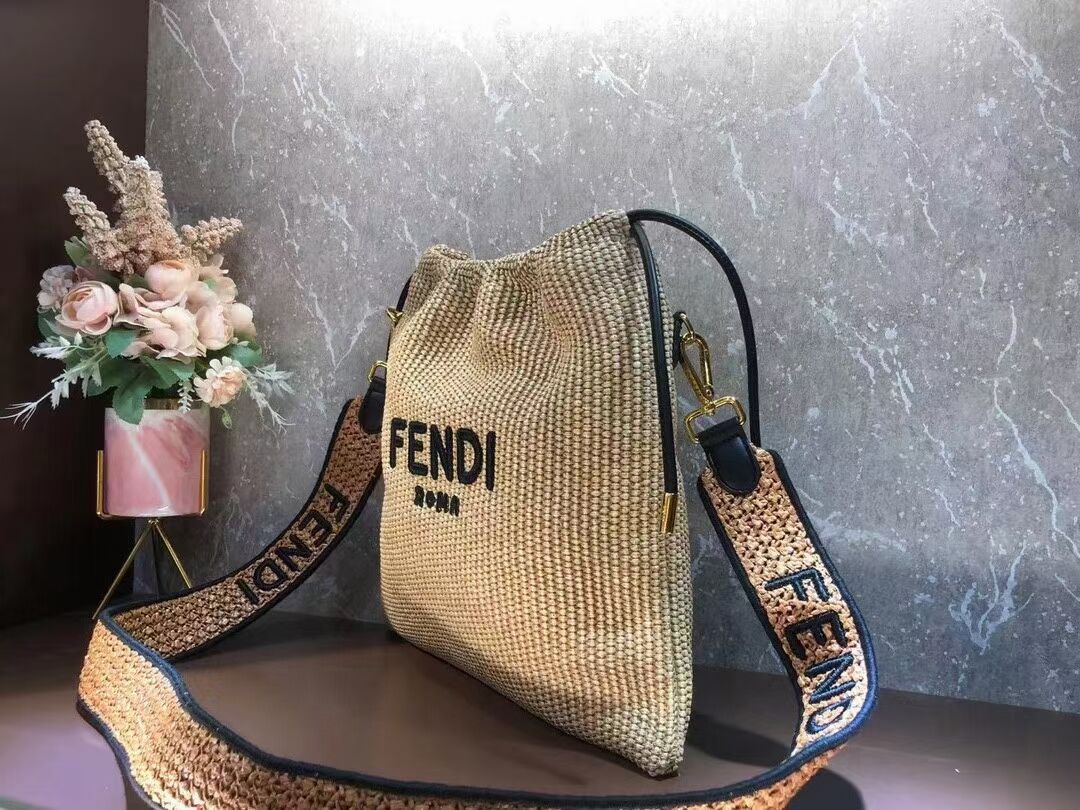 FENDI PACK SMALL POUCH Braided straw small-bag F1529 apricot