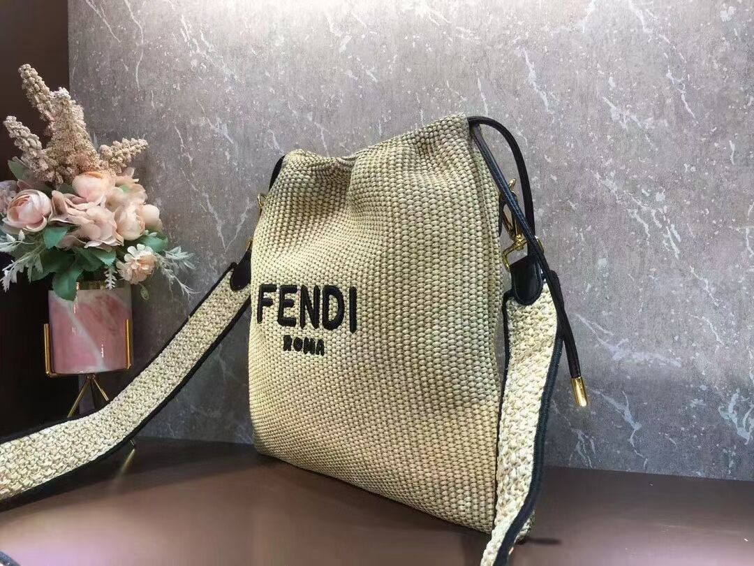 FENDI PACK SMALL POUCH Braided straw small-bag F1529 brown