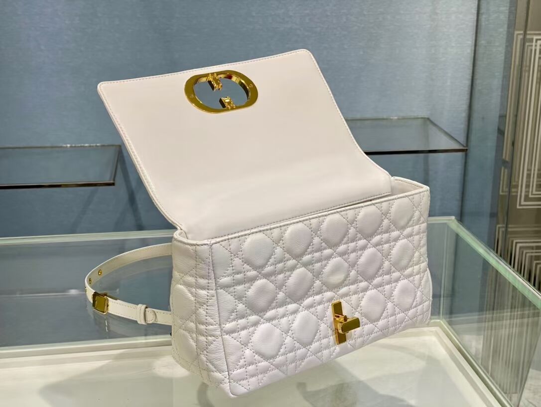 MEDIUM DIOR CARO BAG Soft Cannage Calfskin M9242 white