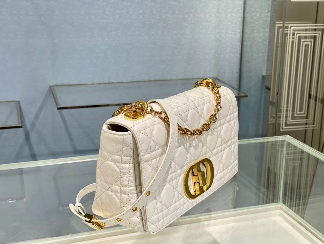 MEDIUM DIOR CARO BAG Soft Cannage Calfskin M9242 white