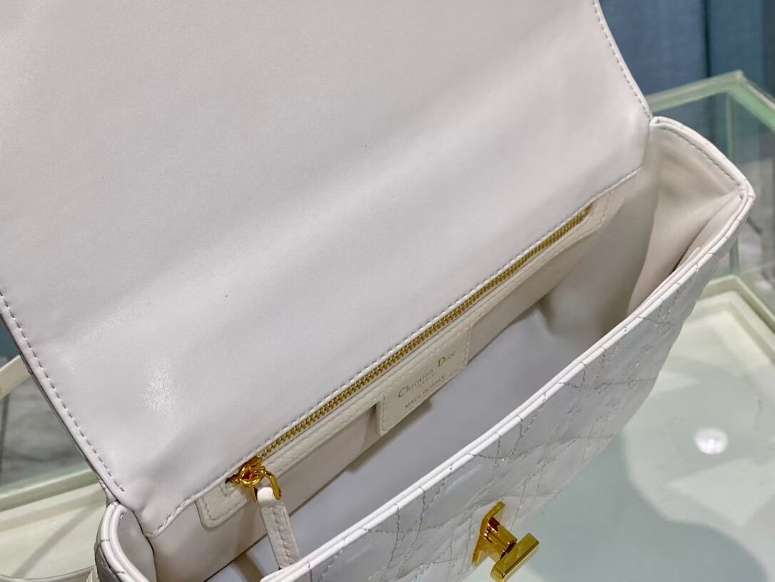 MEDIUM DIOR CARO BAG Soft Cannage Calfskin M9242 white