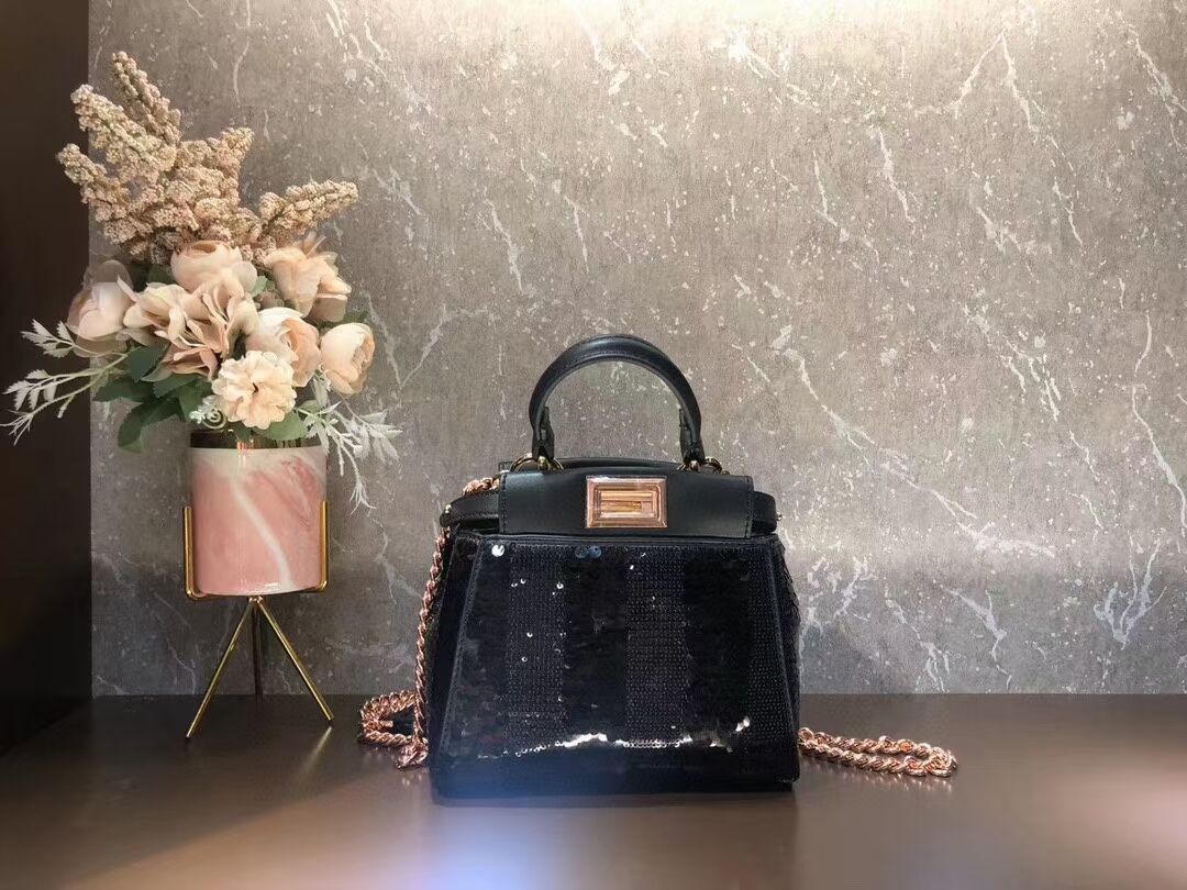 FENDI PEEKABOO ICONIC MINI Beads bag F1359 black