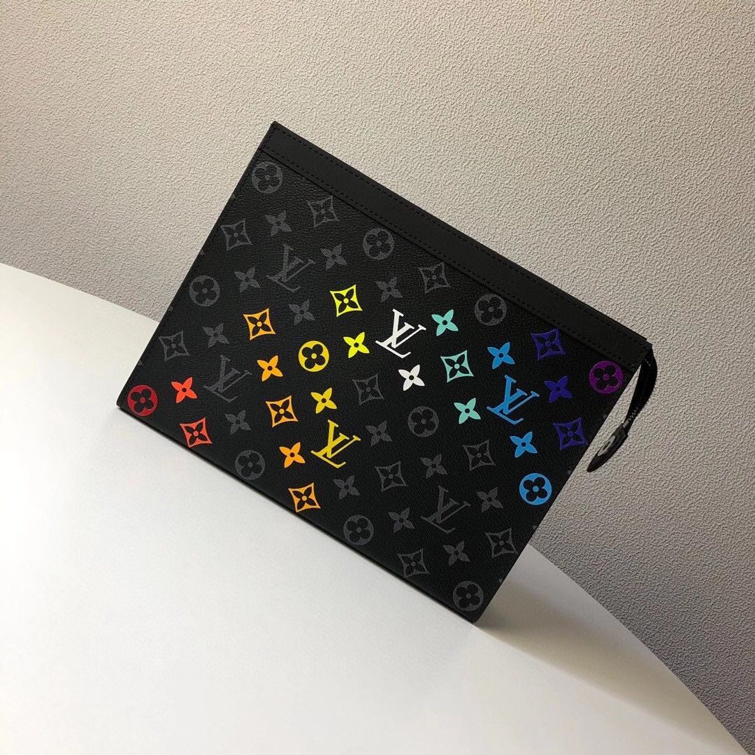 Louis Vuitton Monogram Eclipse POCHETTE VOYAGE MM M61692 Hand drawn rainbow