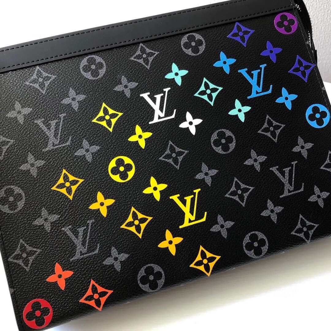 Louis Vuitton Monogram Eclipse POCHETTE VOYAGE MM M61692 Hand drawn rainbow