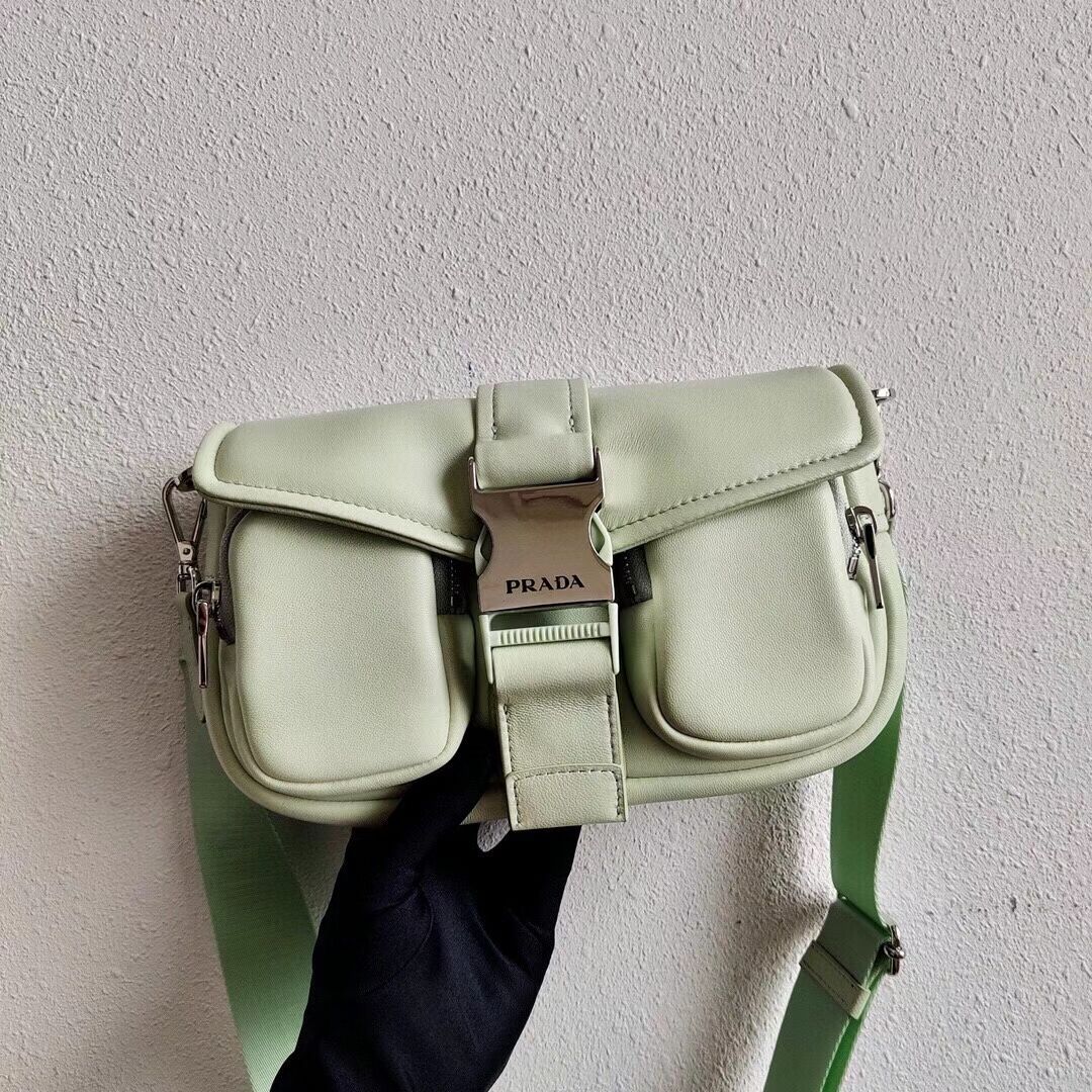 Prada Pocket nylon and brushed leather bag 1BD295 green