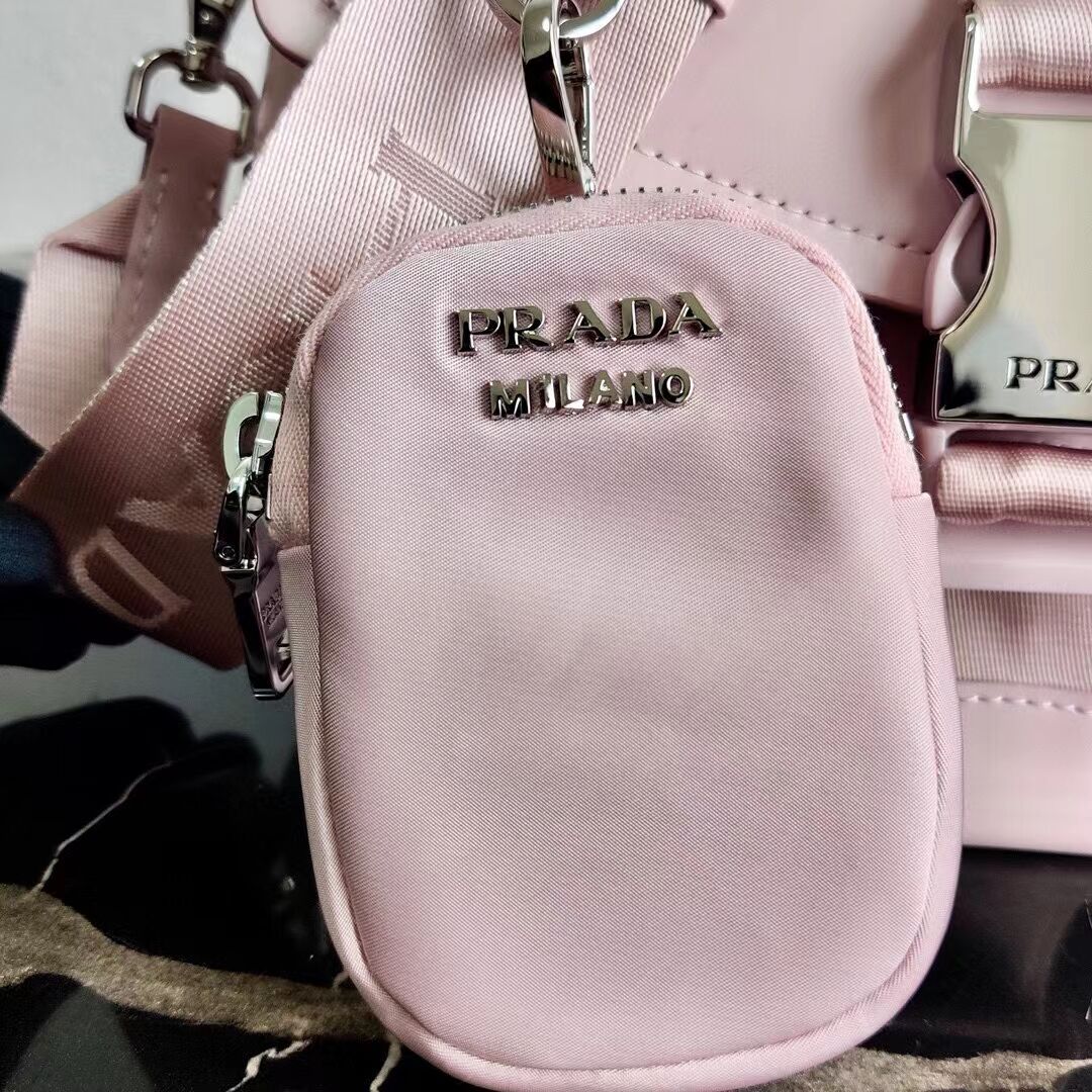 Prada Pocket nylon and brushed leather bag 1BD295 pink