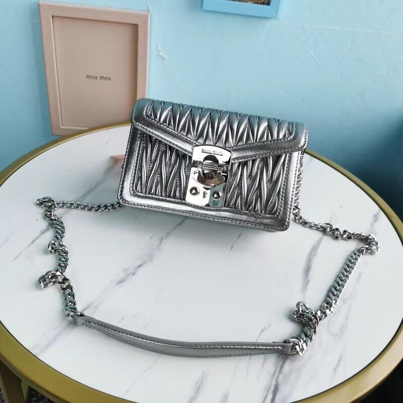 miu miu Matelasse Nappa Leather mini Shoulder Bag 5BD099 Silver