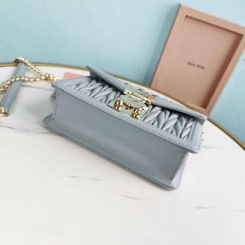 miu miu Matelasse Nappa Leather mini Shoulder Bag 5BD099 light blue