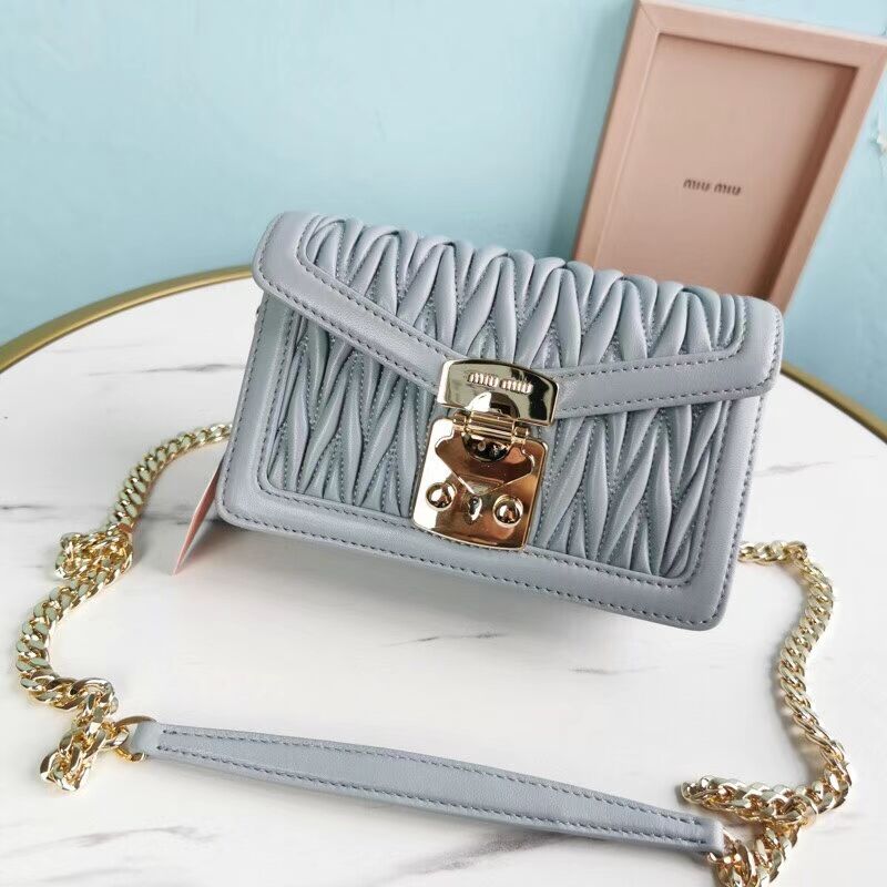 miu miu Matelasse Nappa Leather mini Shoulder Bag 5BD099 light blue