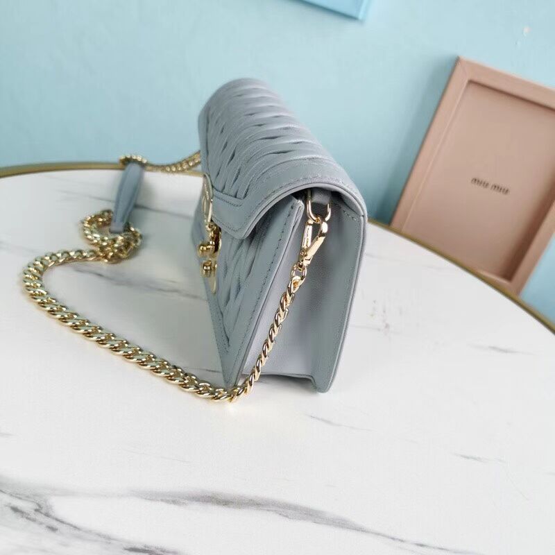 miu miu Matelasse Nappa Leather mini Shoulder Bag 5BD099 light blue