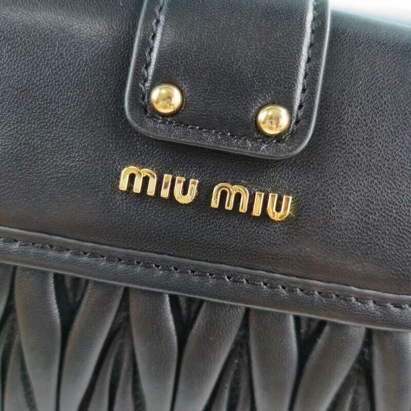 miu miu Matelasse Nappa Leather Shoulder Bag 5BD188 black