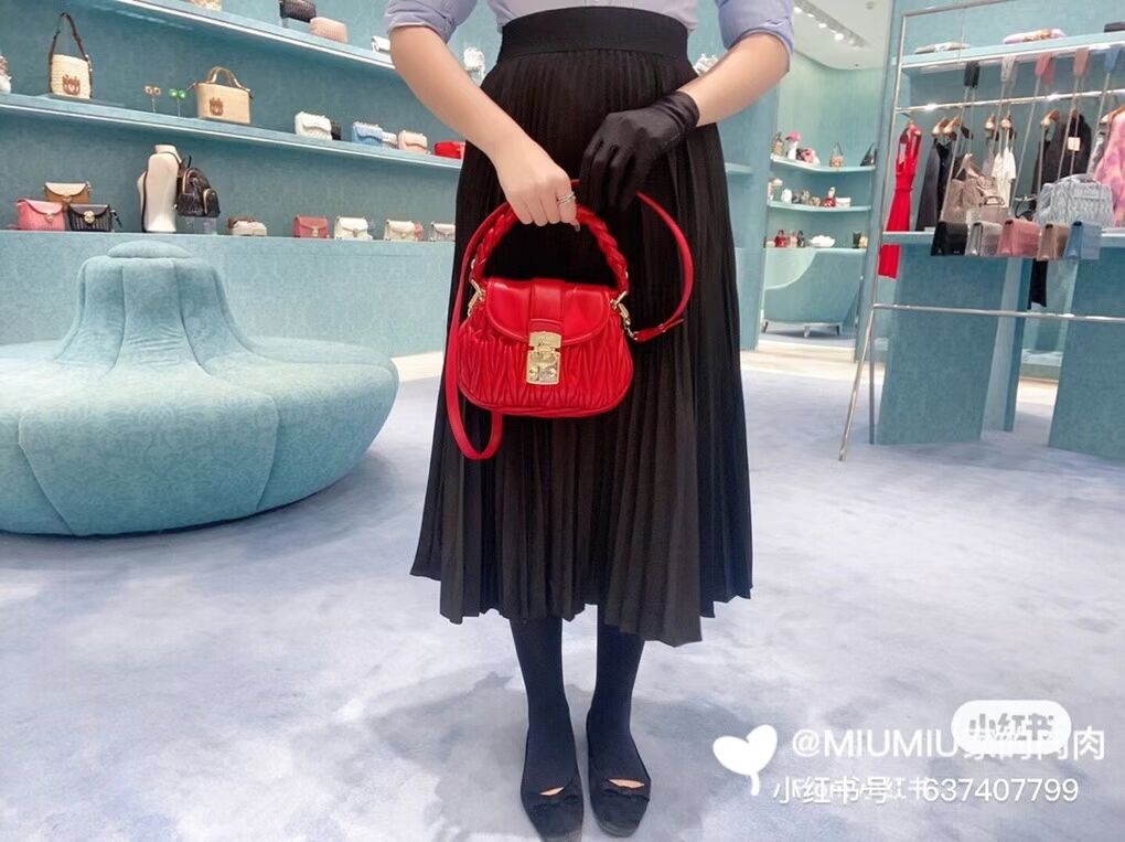 miu miu Matelasse Nappa Leather Shoulder Bag 5BD188 red