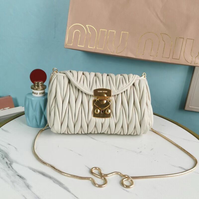 miu miu Matelasse Nappa Leather mini Shoulder Bag 5BD196 white