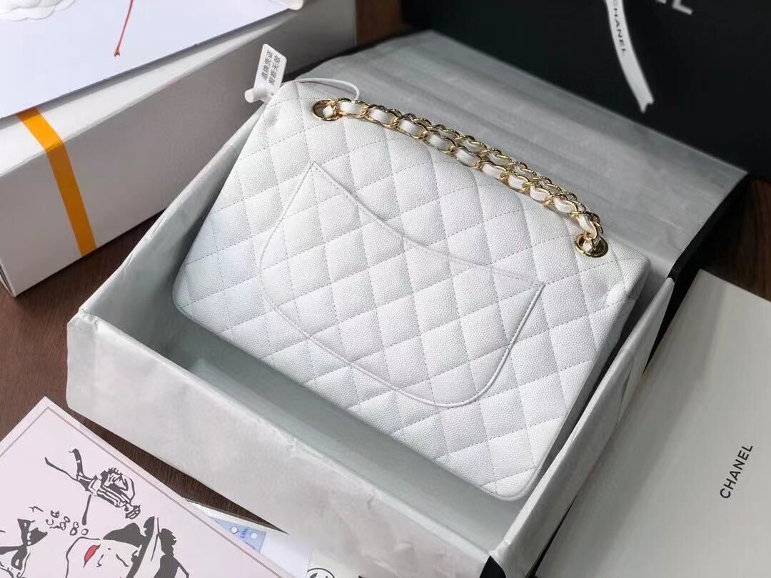 Chanel Double Flaps Bags Original White Caviar Leather A36097 Gold