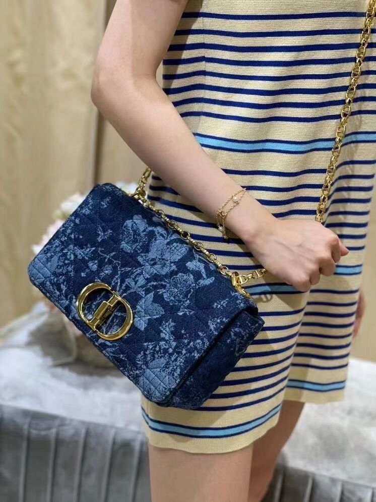 MEDIUM DIOR CARO BAG Blue Dior Flowers Cannage Denim M9243UJ