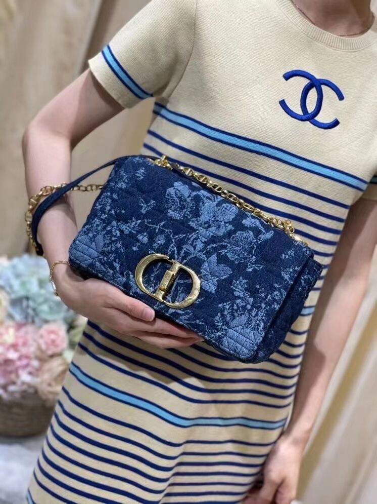 MEDIUM DIOR CARO BAG Blue Dior Flowers Cannage Denim M9243UJ