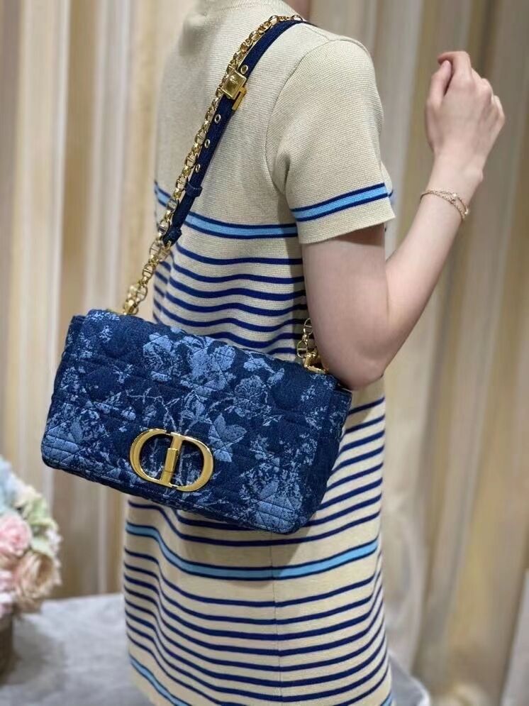 MEDIUM DIOR CARO BAG Blue Dior Flowers Cannage Denim M9243UJ