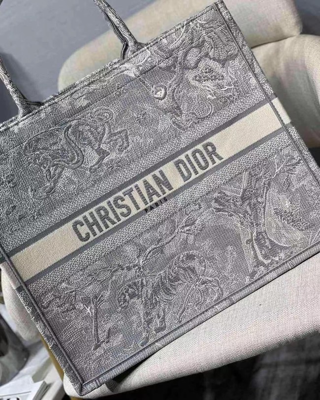 DIOR BOOK TOTE Gray Toile de Jouy Reverse Embroidery M1286ZR