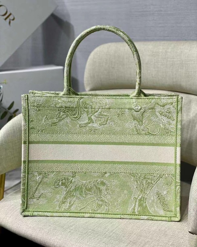 SMALL DIOR BOOK TOTE Lime Toile de Jouy Reverse Embroidery M1296ZR