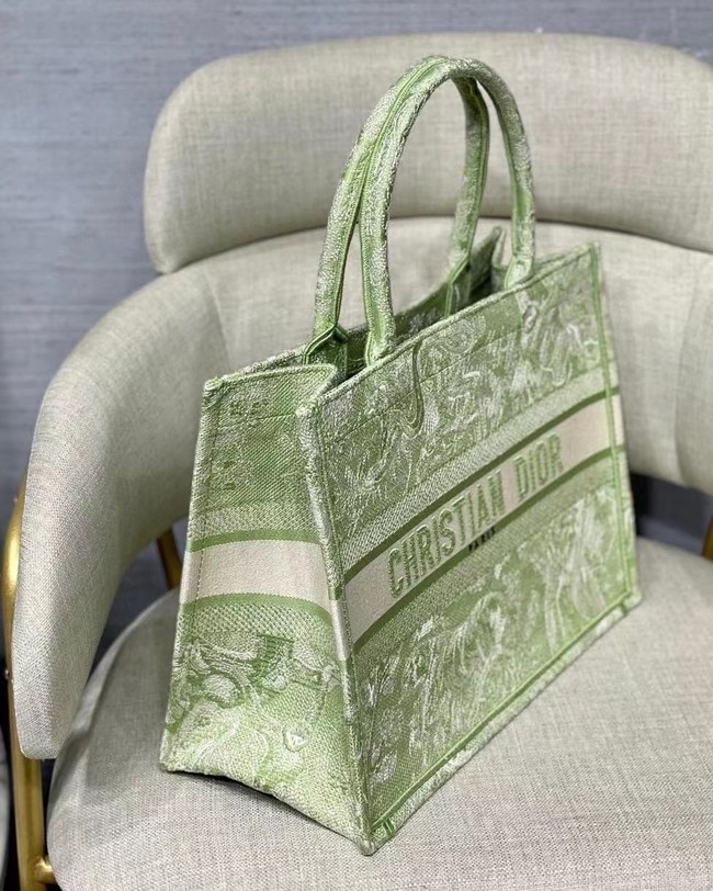 SMALL DIOR BOOK TOTE Lime Toile de Jouy Reverse Embroidery M1296ZR