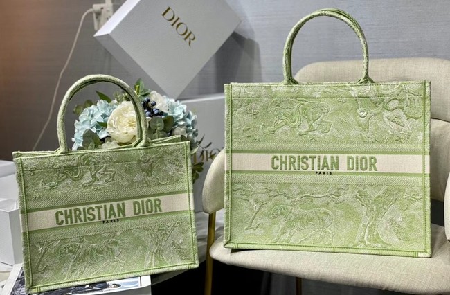 SMALL DIOR BOOK TOTE Lime Toile de Jouy Reverse Embroidery M1296ZR