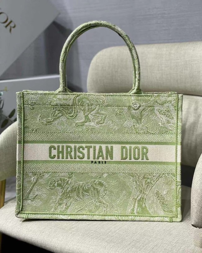 SMALL DIOR BOOK TOTE Lime Toile de Jouy Reverse Embroidery M1296ZR