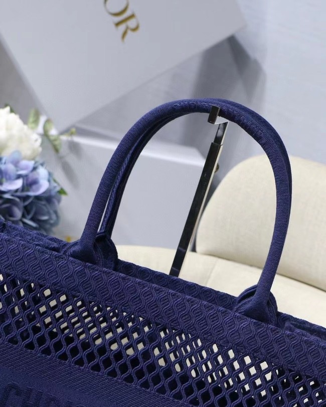 SMALL DIOR BOOK TOTE Blue Mesh Embroidery M1296Z