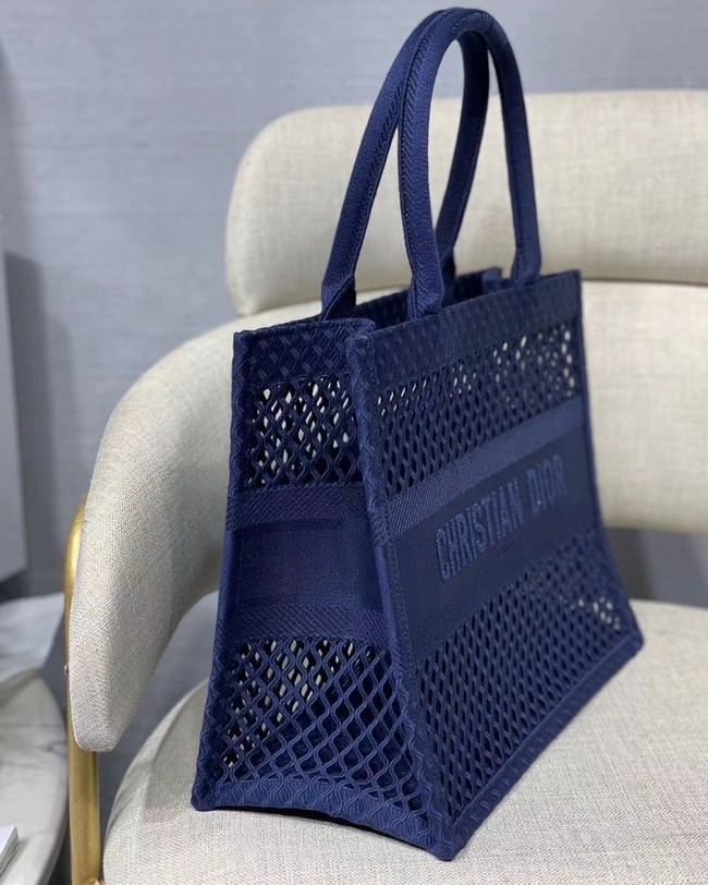 SMALL DIOR BOOK TOTE Blue Mesh Embroidery M1296Z