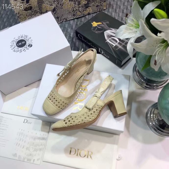 DIOR & MOI SLINGBACK PUMP Cream Mesh Cannage Embroidery KCP890R