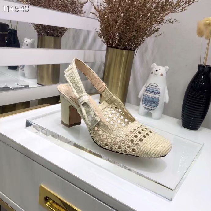 DIOR & MOI SLINGBACK PUMP Cream Mesh Cannage Embroidery KCP890R